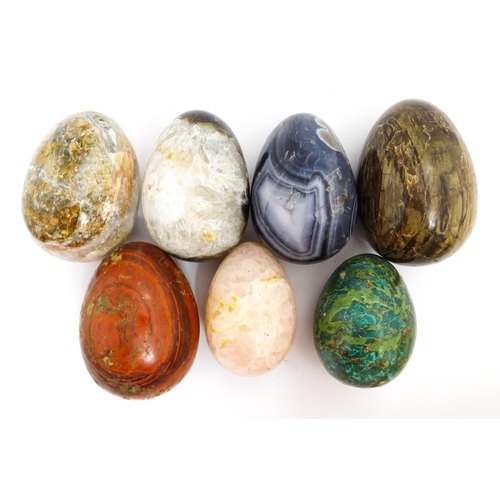 1459 - Natural History / Geology Interest: Seven large polished hardstone specimen eggs, examples to includ... 