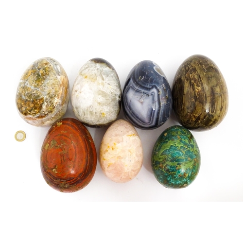 1459 - Natural History / Geology Interest: Seven large polished hardstone specimen eggs, examples to includ... 