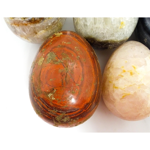 1459 - Natural History / Geology Interest: Seven large polished hardstone specimen eggs, examples to includ... 