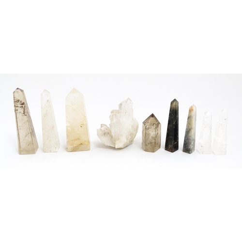 1462 - Natural History / Geology Interest: Eight assorted carved hardstone obelisks, to include quartz exam... 