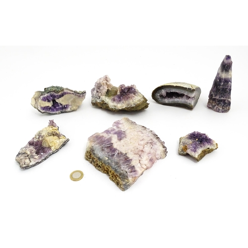 1463 - Natural History / Geology Interest: Seven assorted amethyst crystal geode specimens. Largest approx.... 