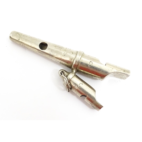 1467 - A mid 20thC J. Hudson & Co Acme combination sheepdog whistle, stamped 'G D C' with polished steel fi... 