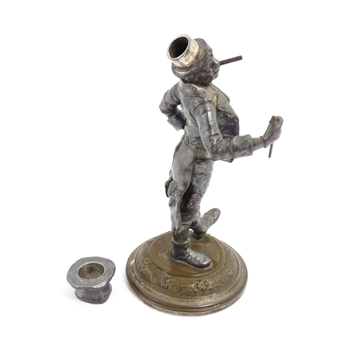 1473 - A late 19th / early 20thC novelty table lighter modelled as a dandy wearing a top hat holding a cane... 