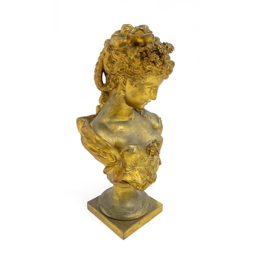 1544 - An early 20thC gilt metal bust of a lady with flowers in her hair, after Hippolyte Francois Moreau. ... 