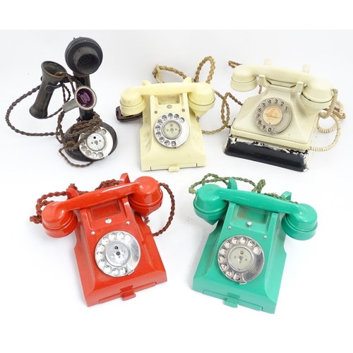 1547 - Four assorted mid 20thC GPO telephones, 
together with a candlestick telephone, the largest approx 1... 