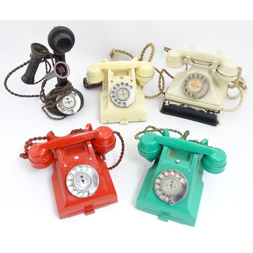 1547 - Four assorted mid 20thC GPO telephones, 
together with a candlestick telephone, the largest approx 1... 