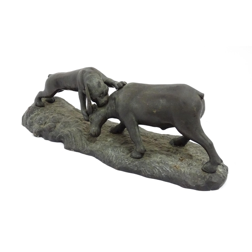 1555 - A Japanese bronze sculpture modelled as a tiger attacking a water buffalo. Approx. 25 1/2