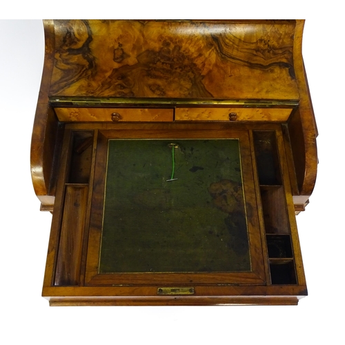 1709 - A late 19thC walnut piano top, pop up Davenport. The sprung top opening to show three short drawers ... 