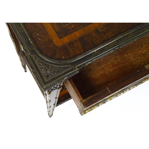 1712 - A 19thC marquetry inlaid side table with moulded metal mounts, a crossbanded top with marquetry inla... 