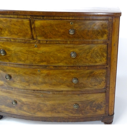 1743 - A 19thC mahogany bow fronted chest of drawers comprising two short over three long graduated drawers... 