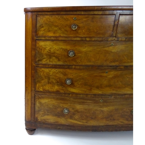 1743 - A 19thC mahogany bow fronted chest of drawers comprising two short over three long graduated drawers... 