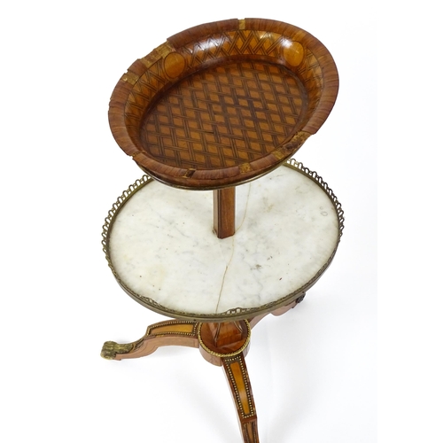 1749 - A 19thC French Gervais Durand whatnot / etagere / washstand with oval top above a marble and brass r... 