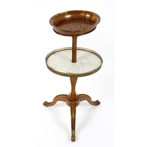 1749 - A 19thC French Gervais Durand whatnot / etagere / washstand with oval top above a marble and brass r... 