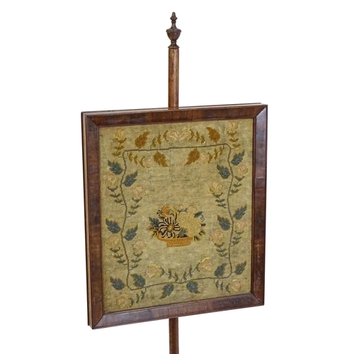 1750 - A late 19thC mahogany pole screen with a needlework panel above a turned stem and a stepped base. 53... 