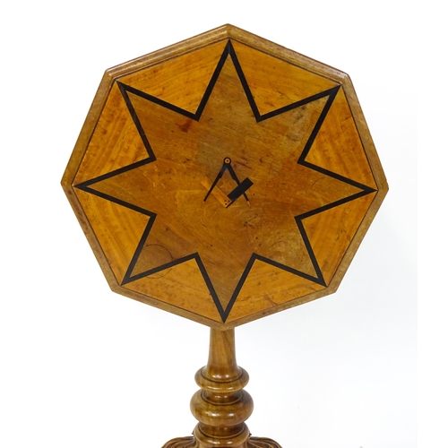 1759 - A 19thC occasional table with an octagonal satinwood tilt top, the top having an inlaid eight pointe... 