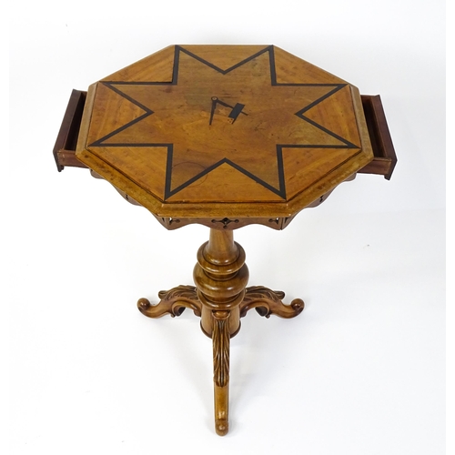 1759 - A 19thC occasional table with an octagonal satinwood tilt top, the top having an inlaid eight pointe... 