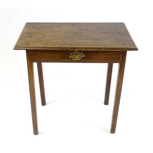 1795 - A 19thC oak peg jointed side table with a single frieze drawer raised on four straight legs. 28