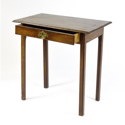 1795 - A 19thC oak peg jointed side table with a single frieze drawer raised on four straight legs. 28