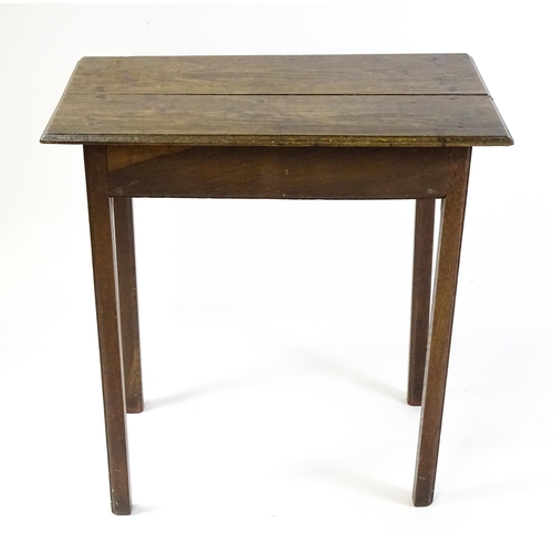 1795 - A 19thC oak peg jointed side table with a single frieze drawer raised on four straight legs. 28