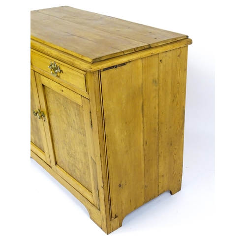 1802 - A late 19thC / early 20thC pine cupboard with a moulded top above two short drawers and two panelled... 