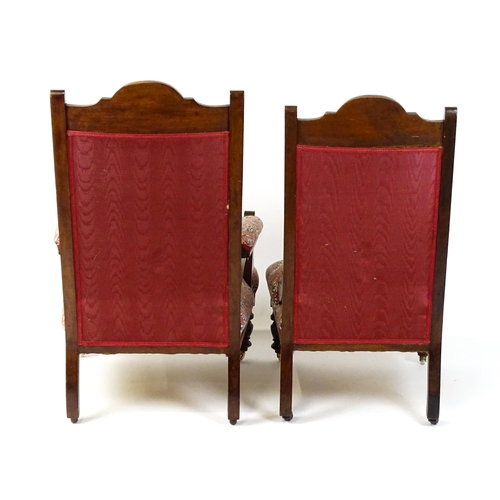 1858 - Two late 19thC / early 20thC chairs, both having shell carved cresting rails and chamfered frames, t... 