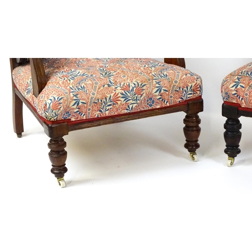 1858 - Two late 19thC / early 20thC chairs, both having shell carved cresting rails and chamfered frames, t... 