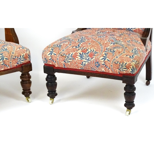 1858 - Two late 19thC / early 20thC chairs, both having shell carved cresting rails and chamfered frames, t... 