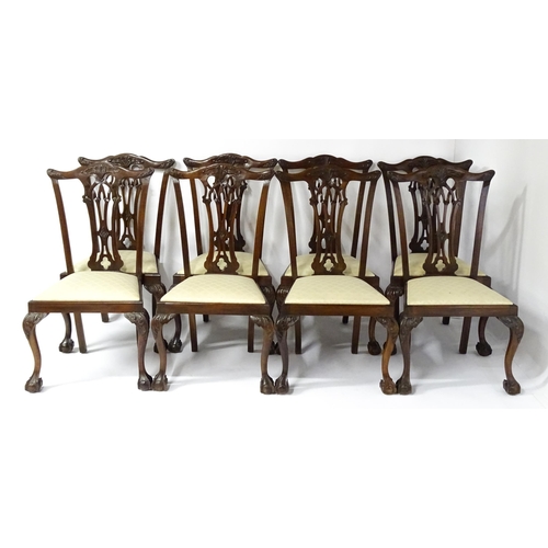 1862 - A set of 14 early / mid 20thC Chippendale style mahogany dining chairs (12+2). The chairs having car... 