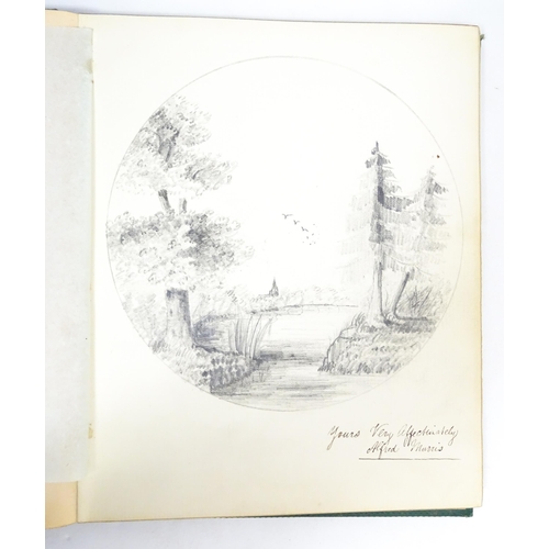 2466 - A 19thC scrap album containing various drawings, verses and hand drawn music scores by students at K... 