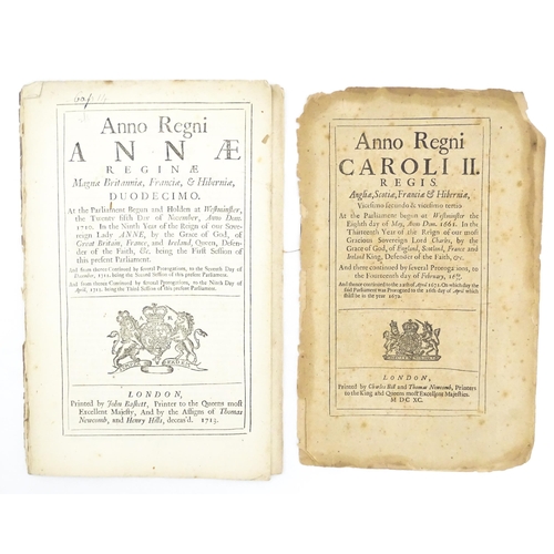 2468 - Three Acts of Parliament , comprising : 
A 1661-1690 Charles II 'Act for the relief and release of p... 