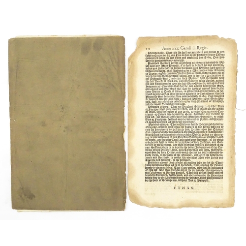 2468 - Three Acts of Parliament , comprising : 
A 1661-1690 Charles II 'Act for the relief and release of p... 