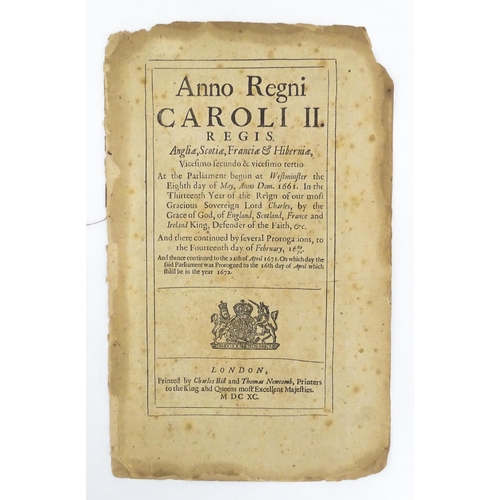 2468 - Three Acts of Parliament , comprising : 
A 1661-1690 Charles II 'Act for the relief and release of p... 