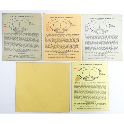 2471 - Five mid 20thC football match tickets, comprising England v. Ireland, Empire Stadium Wembley 2/11/19... 