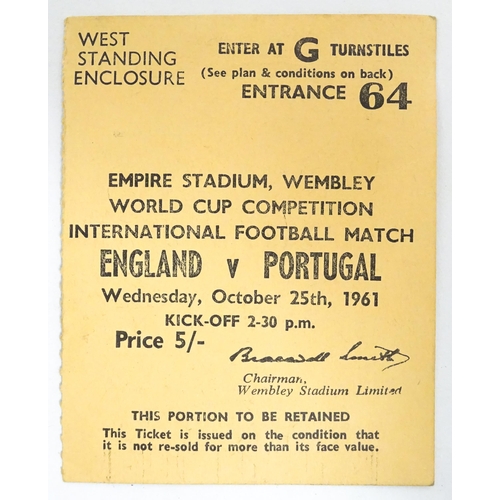 2471 - Five mid 20thC football match tickets, comprising England v. Ireland, Empire Stadium Wembley 2/11/19... 