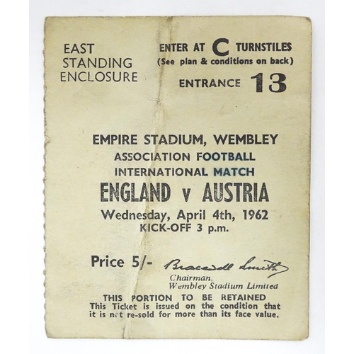 2471 - Five mid 20thC football match tickets, comprising England v. Ireland, Empire Stadium Wembley 2/11/19... 