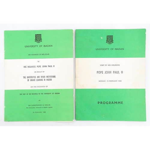 2476 - Four documents relating to the visit of His Holiness Pope John Paul II to the University of Ibadan (... 