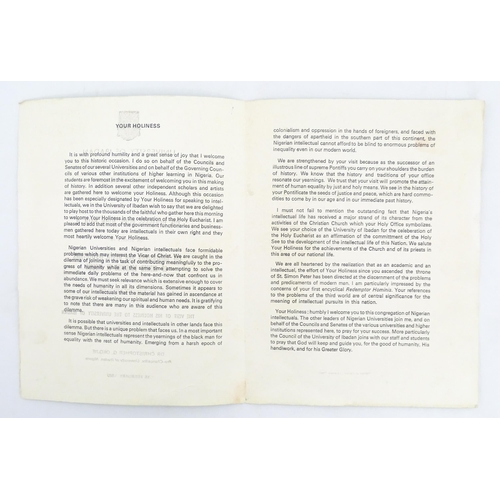 2476 - Four documents relating to the visit of His Holiness Pope John Paul II to the University of Ibadan (... 