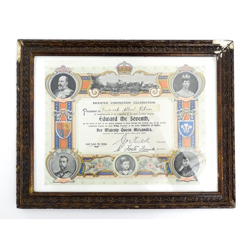 2488 - Bicester local interest : a framed commemorative certificate, entitled 'Bicester Coronation Celebrat... 