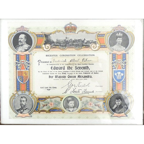 2488 - Bicester local interest : a framed commemorative certificate, entitled 'Bicester Coronation Celebrat... 