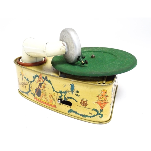 1174 - Toy: A 20thC German Bing tinplate clockwork Bingola 1 phonograph, together with assorted records. Ap... 