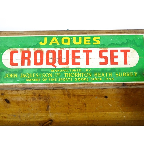 1189 - Toys: A boxed Jacques croquet set to include mallets, balls, hoops, centre peg, etc. Box approx. 42