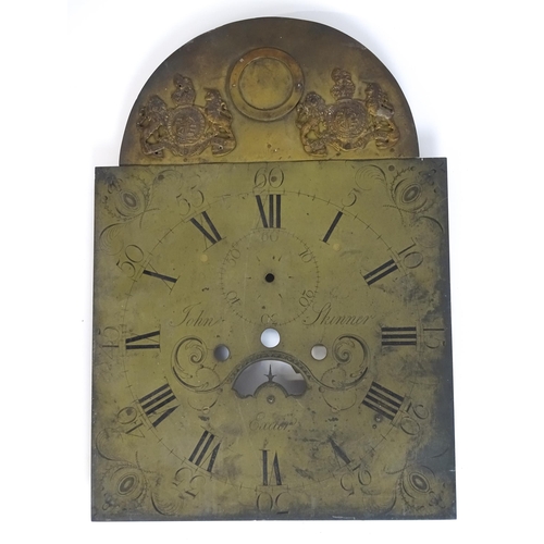 1645 - A late 18thC / early 20thC oak cased long case clock with brass break arch dial signed John Skinner ... 