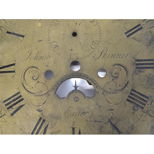 1645 - A late 18thC / early 20thC oak cased long case clock with brass break arch dial signed John Skinner ... 