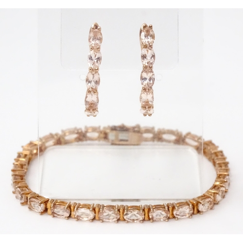 812 - A silver rose gilt bracelet set with morganite. Together with matching earrings. Bracelet approx. 7 ... 