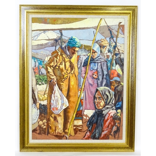 1934 - 20th century, Oil on canvas, A Moroccan market scene with figures. Signed Timari lower left. Approx.... 