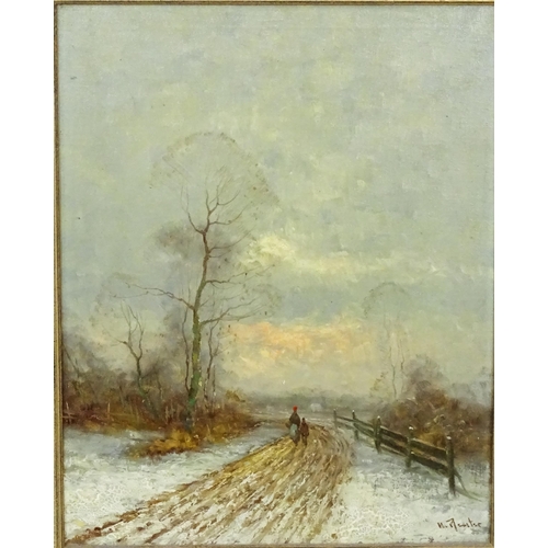 1943 - Helmut Reuter (1913-1985), German School, Oil on canvas, A winter landscape with figures walking dow... 