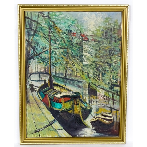 1945 - Tom Keating (1917-1984), Oil on board, An Amsterdam canal scene with boats. Signed and dated (19)66 ... 