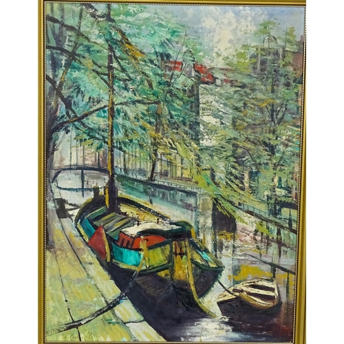 1945 - Tom Keating (1917-1984), Oil on board, An Amsterdam canal scene with boats. Signed and dated (19)66 ... 