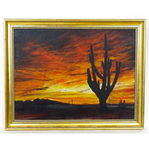 1946 - Tom Keating (1917-1984), Oil on board, A desert landscape at sunset with cactus. Approx. 18 1/2