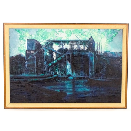 1947 - Tom Keating (1917-1984), Oil on board, A view of the Old Gasworks at Brentford / Isleworth from acro... 